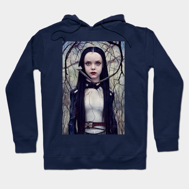 Wednesday Addams Anime Portrait Hoodie by AIPerfection